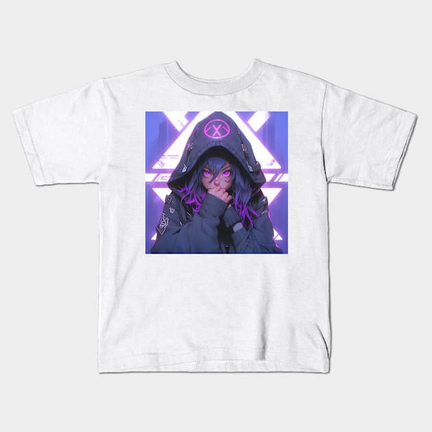 Anime Teen Girl with Hoodie Kids T-Shirt by LED Graphix